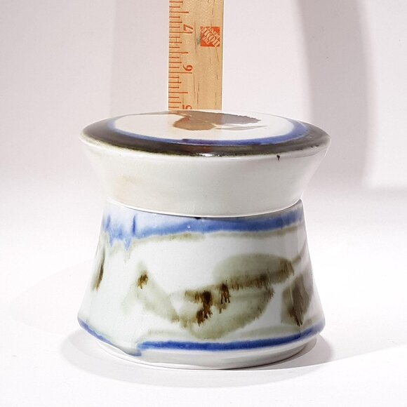 Handcrafted Ceramic Lidded Jar By Chris Krueger With Abstract Green & Blue Brush - Picture 4 of 7